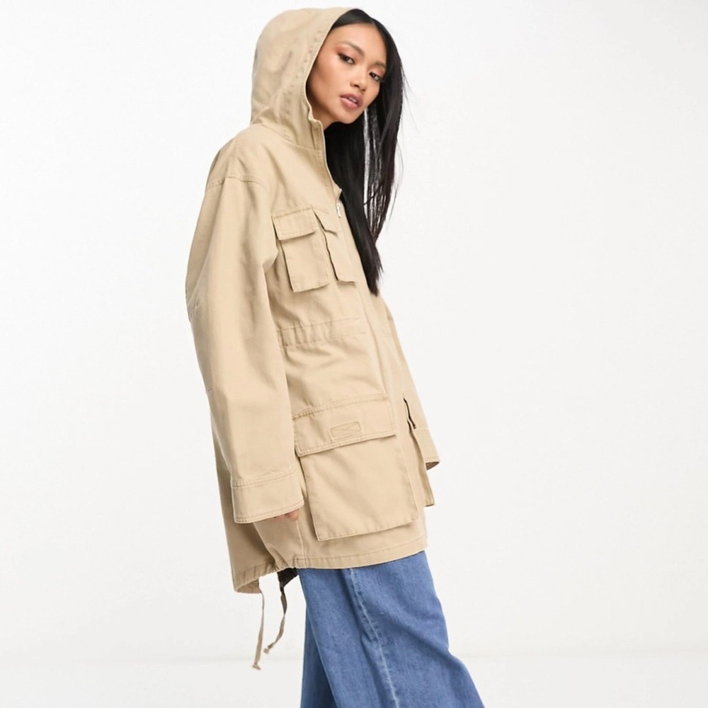 Asos Design Oversized Washed Hooded Parka with Cargo Pockets in Sand Women's 4